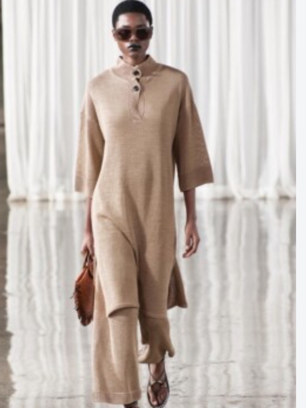 Zara NWT Brown Knit Midi Polo Sweater Dress Size Medium M 2893/042/704